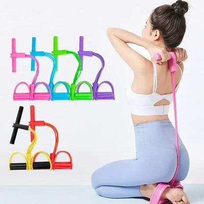 Resistance Bands Elastic Fitness Bands for Sports Exercises at Home Multifunctional Portable 4 Tube Elastic Pedal Puller